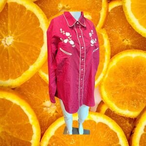 COUNTRY‎ CHARMERS Western Shirt Mens XL Red White Embroidery Long Sleeve